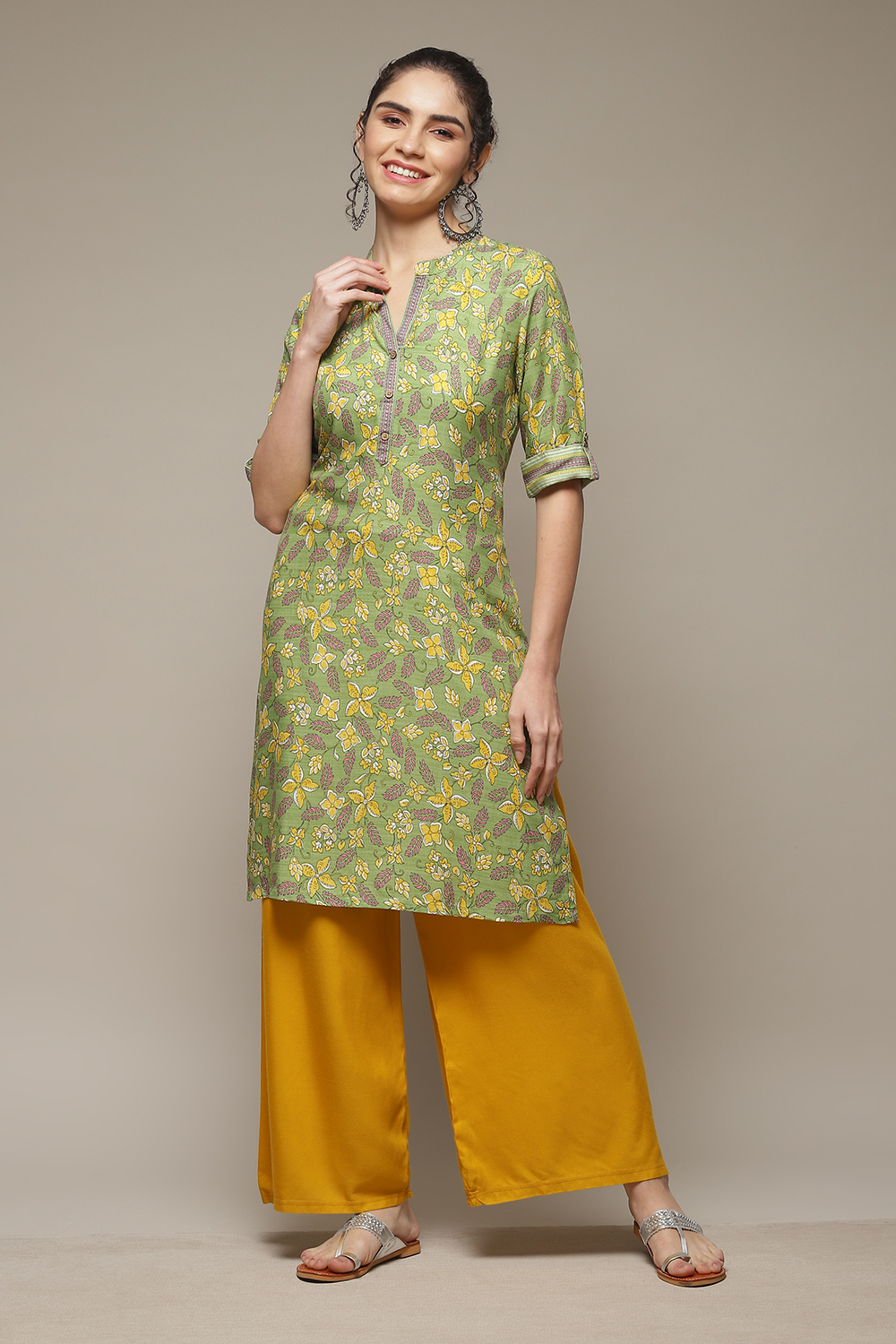 Lime Green LIVA Straight Kurta image number 0